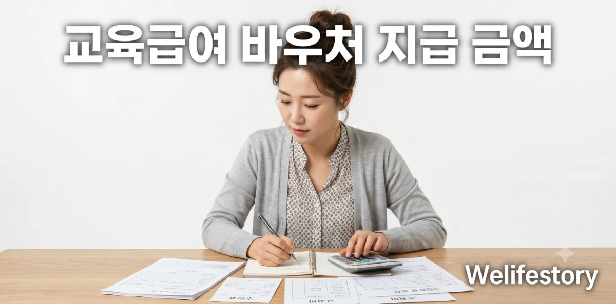 교육급여 바우처 지급 금액 안내문을 꼼꼼히 보며 자녀 학원비를 계산하는 모습
