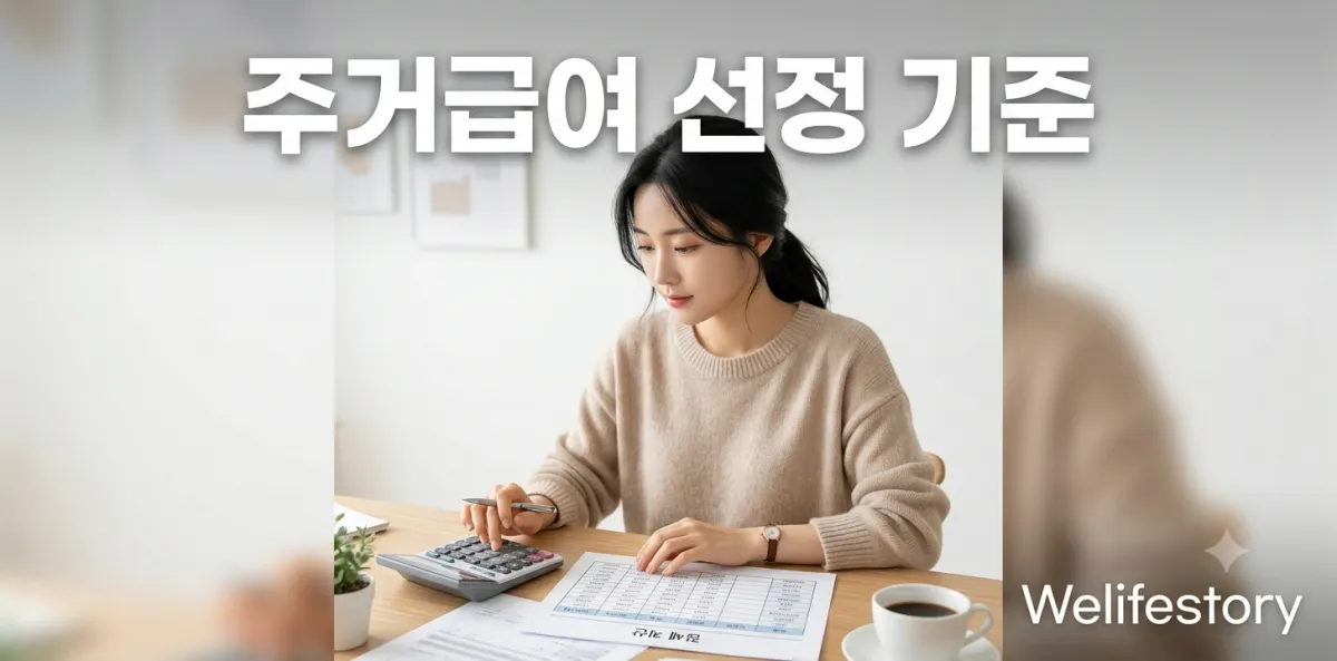 새로운 주거급여 선정 기준을 확인하며 월세 지원금을 꼼꼼히 계산해 보는 모습